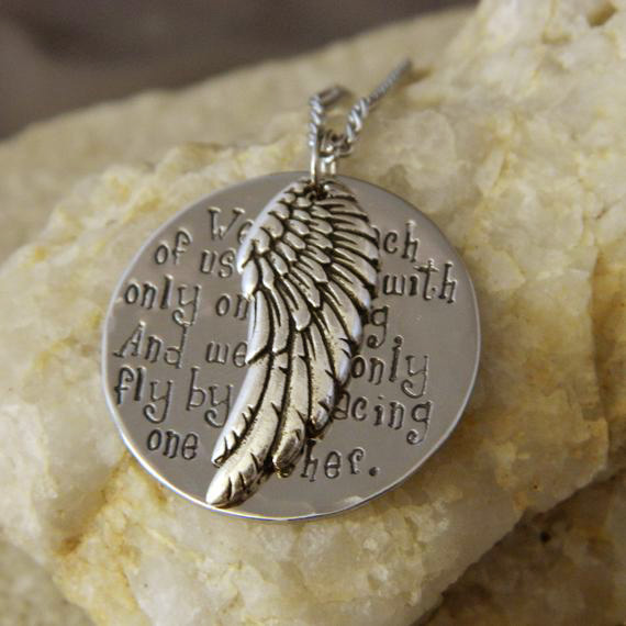 We Are Each of Us Angels with only One Wing Angel Quote Necklace